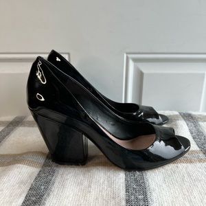 Vince Camuto black patent leather peep toe heels. Size 9